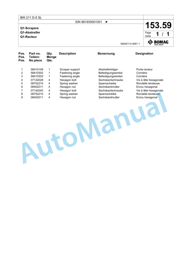 Bomag BW 211 D-5 SL Single Drum Wheel Drive Vibratory Roller Spare Parts Catalogue 00826855 5 Bomag BW 211 D-5 SL Single Drum Wheel Drive Vibratory Roller Spare Parts Catalogue 00826855-5