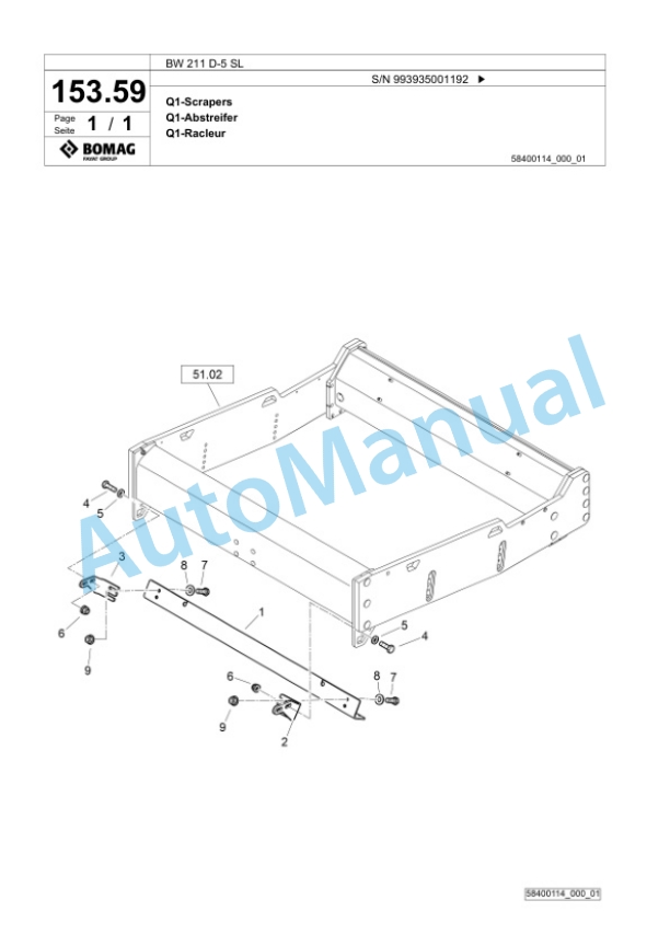 Bomag BW 211 D-5 SL Single Drum Wheel Drive Vibratory Roller Spare Parts Catalogue 00826857 4 Bomag BW 211 D-5 SL Single Drum Wheel Drive Vibratory Roller Spare Parts Catalogue 00826857-4