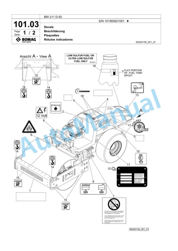 Bomag BW 211 D-50 Single Drum Wheel Drive Vibratory Roller Spare Parts Catalogue 00824425 3 Bomag BW 211 D-50 Single Drum Wheel Drive Vibratory Roller Spare Parts Catalogue 00824425-3