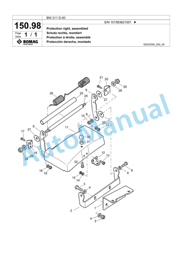 Bomag BW 211 D-50 Single Drum Wheel Drive Vibratory Roller Spare Parts Catalogue 00824425 4 Bomag BW 211 D-50 Single Drum Wheel Drive Vibratory Roller Spare Parts Catalogue 00824425-4
