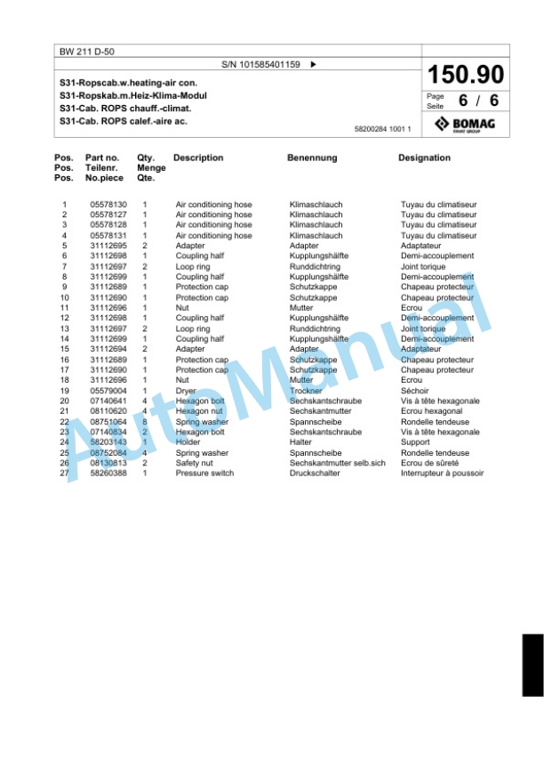 Bomag BW 211 D-50 Single Drum Wheel Drive Vibratory Roller Spare Parts Catalogue 00824701 4 Bomag BW 211 D-50 Single Drum Wheel Drive Vibratory Roller Spare Parts Catalogue 00824701-4
