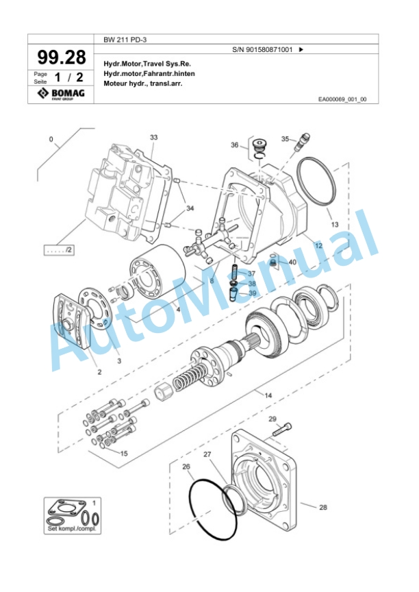 Bomag BW 211 PD-3 Single Drum Wheel Drive Vibratory Roller Spare Parts Catalogue 00817608 4 Bomag BW 211 PD-3 Single Drum Wheel Drive Vibratory Roller Spare Parts Catalogue 00817608-4