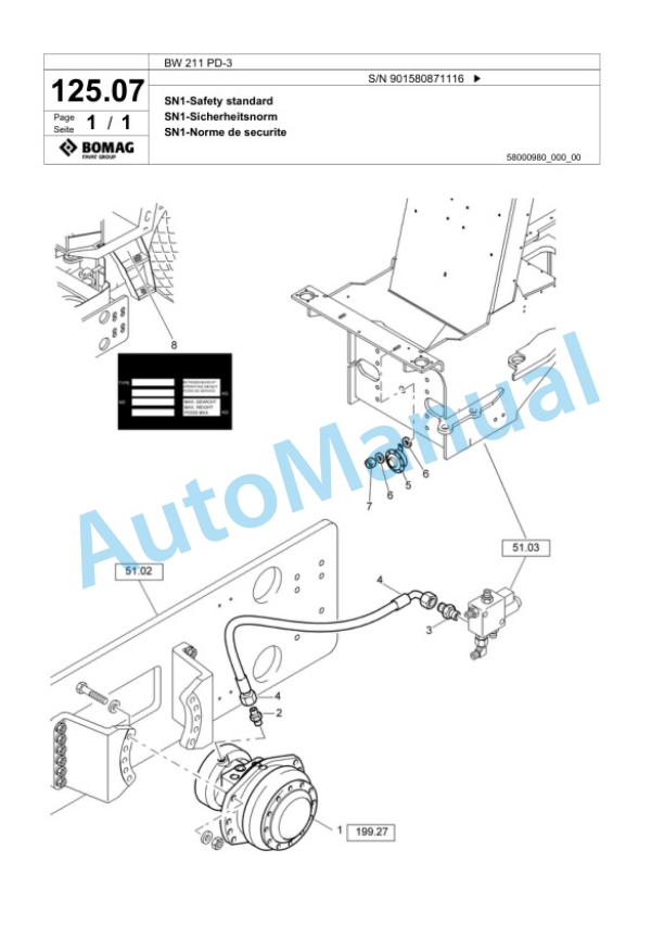 Bomag BW 211 PD-3 Single Drum Wheel Drive Vibratory Roller Spare Parts Catalogue 00817608 5 Bomag BW 211 PD-3 Single Drum Wheel Drive Vibratory Roller Spare Parts Catalogue 00817608-5