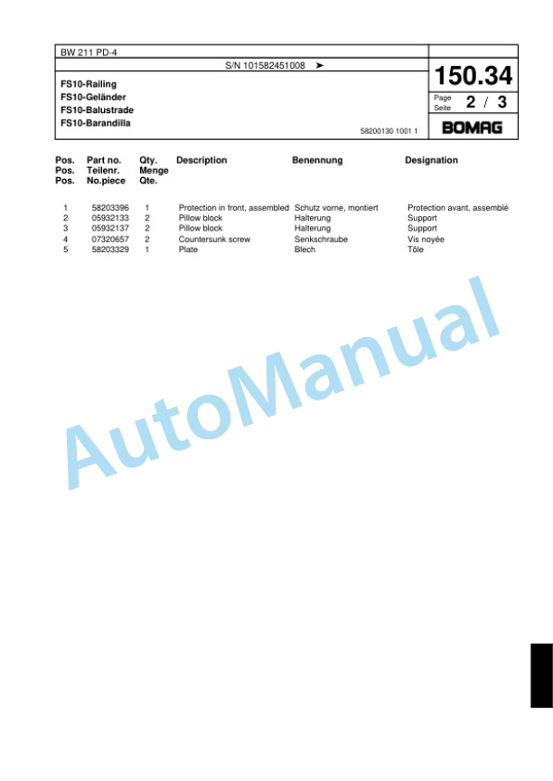 Bomag BW 211 PD-4 Single Drum Wheel Drive Vibratory Roller Spare Parts Catalogue 00817939 4 Bomag BW 211 PD-4 Single Drum Wheel Drive Vibratory Roller Spare Parts Catalogue 00817939-4