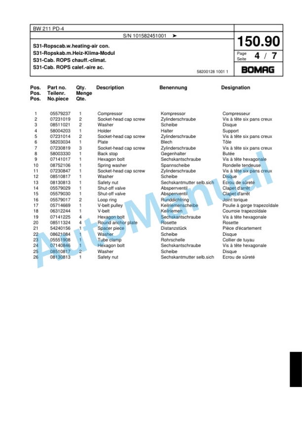 Bomag BW 211 PD-4 Single Drum Wheel Drive Vibratory Roller Spare Parts Catalogue 00817939 5 Bomag BW 211 PD-4 Single Drum Wheel Drive Vibratory Roller Spare Parts Catalogue 00817939-5