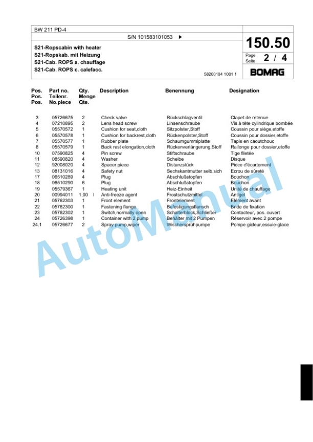 Bomag BW 211 PD-4 Single Drum Wheel Drive Vibratory Roller Spare Parts Catalogue 00818329 3 Bomag BW 211 PD-4 Single Drum Wheel Drive Vibratory Roller Spare Parts Catalogue 00818329-3