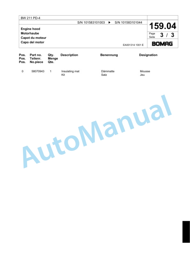 Bomag BW 211 PD-4 Single Drum Wheel Drive Vibratory Roller Spare Parts Catalogue 00818329 4 Bomag BW 211 PD-4 Single Drum Wheel Drive Vibratory Roller Spare Parts Catalogue 00818329-4