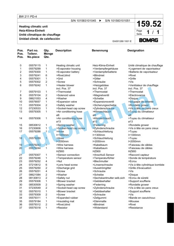 Bomag BW 211 PD-4 Single Drum Wheel Drive Vibratory Roller Spare Parts Catalogue 00818329 5 Bomag BW 211 PD-4 Single Drum Wheel Drive Vibratory Roller Spare Parts Catalogue 00818329-5