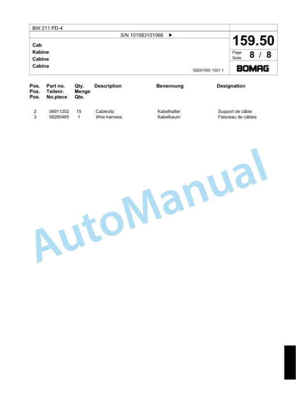 Bomag BW 211 PD-4 Single Drum Wheel Drive Vibratory Roller Spare Parts Catalogue 00824161 5 Bomag BW 211 PD-4 Single Drum Wheel Drive Vibratory Roller Spare Parts Catalogue 00824161-5
