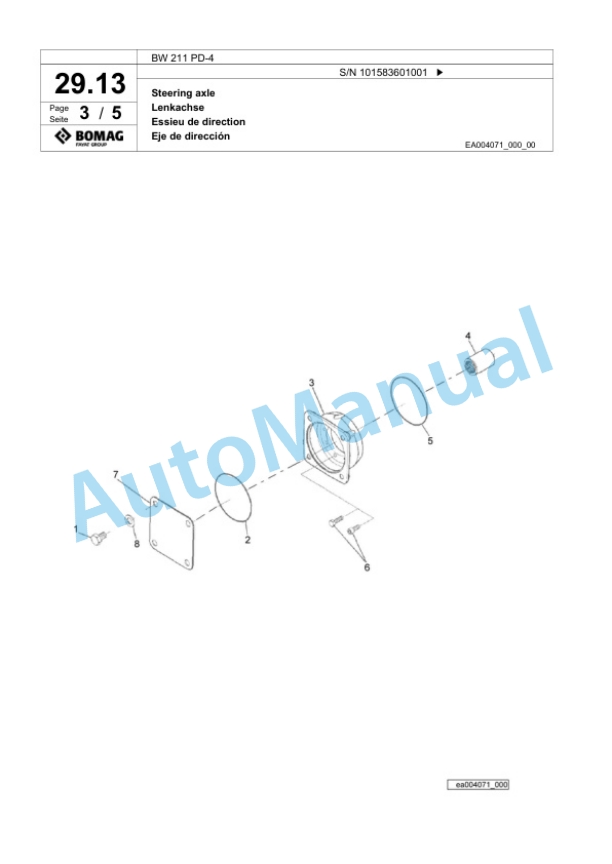 Bomag BW 211 PD-4 Single Drum Wheel Drive Vibratory Roller Spare Parts Catalogue 00824391 2 Bomag BW 211 PD-4 Single Drum Wheel Drive Vibratory Roller Spare Parts Catalogue 00824391-2