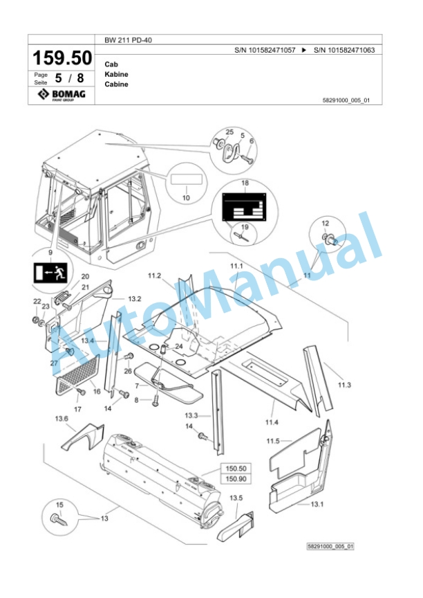 Bomag BW 211 PD-40 Single Drum Wheel Drive Vibratory Roller Spare Parts Catalogue 00818065 4 Bomag BW 211 PD-40 Single Drum Wheel Drive Vibratory Roller Spare Parts Catalogue 00818065-4