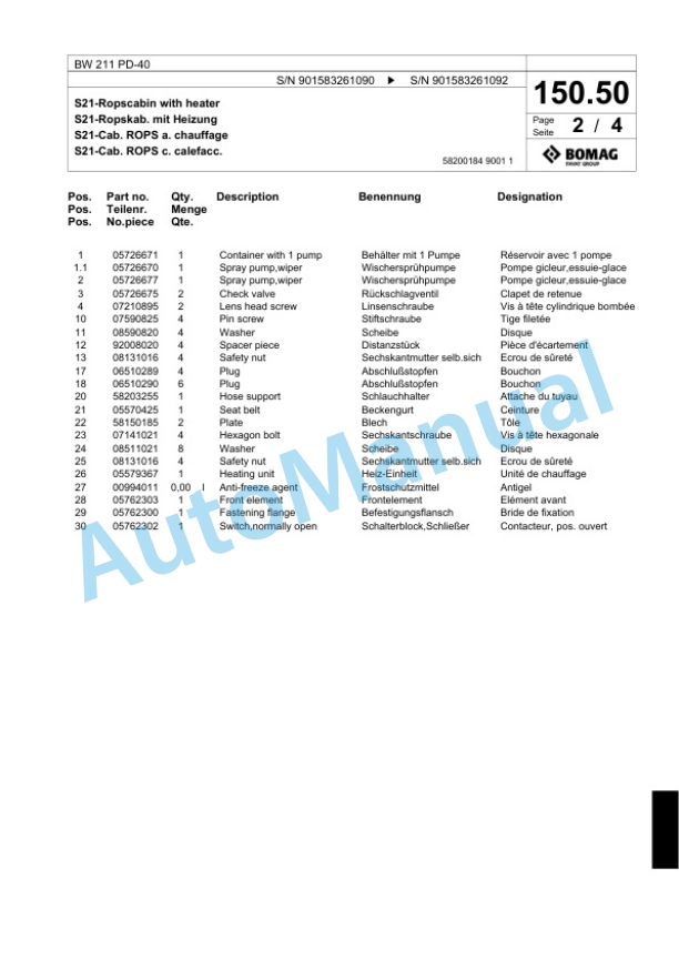 Bomag BW 211 PD-40 Single Drum Wheel Drive Vibratory Roller Spare Parts Catalogue 00818319 5 Bomag BW 211 PD-40 Single Drum Wheel Drive Vibratory Roller Spare Parts Catalogue 00818319-5