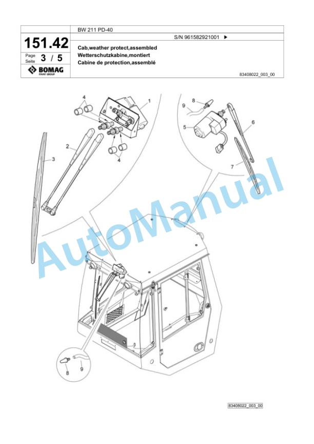Bomag BW 211 PD-40 Single Drum Wheel Drive Vibratory Roller Spare Parts Catalogue 00826001 5 Bomag BW 211 PD-40 Single Drum Wheel Drive Vibratory Roller Spare Parts Catalogue 00826001-5