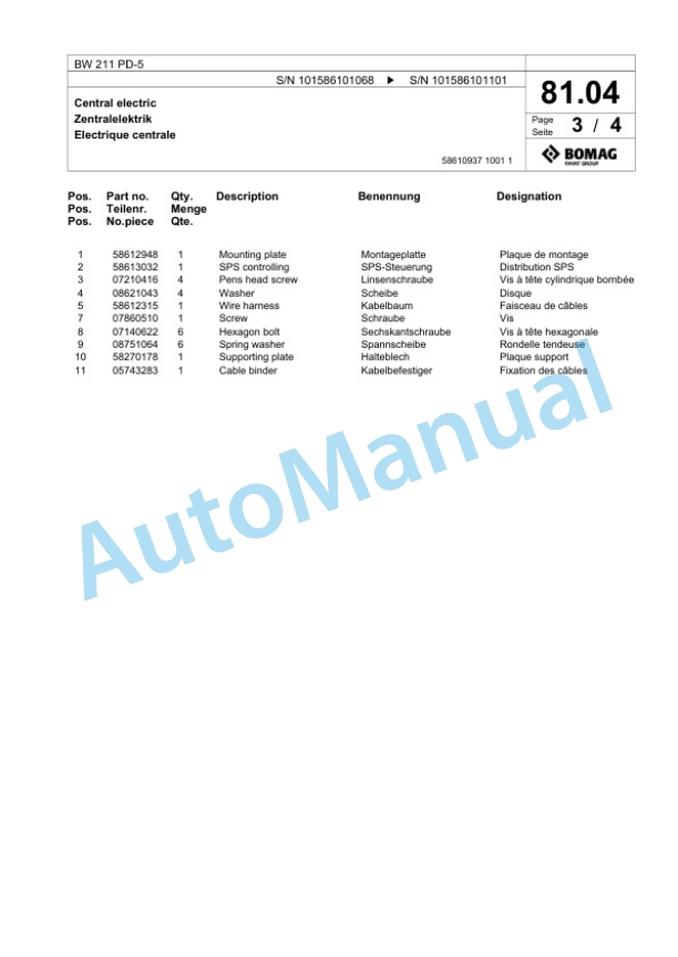 Bomag BW 211 PD-5 Single Drum Wheel Drive Vibratory Roller Spare Parts Catalogue 00824841 2 Bomag BW 211 PD-5 Single Drum Wheel Drive Vibratory Roller Spare Parts Catalogue 00824841-2