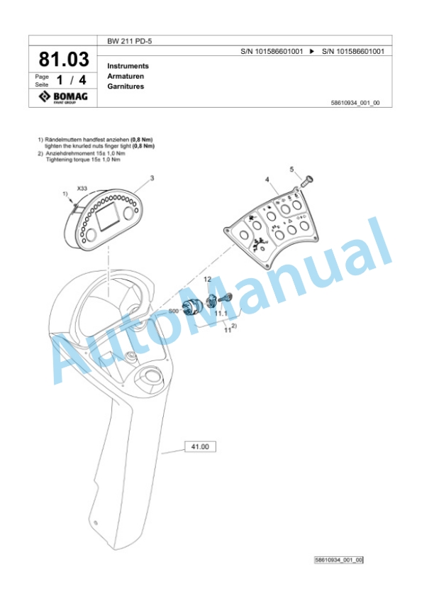 Bomag BW 211 PD-5 Single Drum Wheel Drive Vibratory Roller Spare Parts Catalogue 00825085 2 Bomag BW 211 PD-5 Single Drum Wheel Drive Vibratory Roller Spare Parts Catalogue 00825085-2
