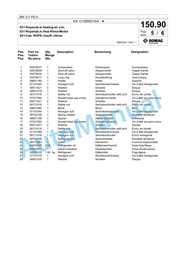 Bomag BW 211 PD-5 Single Drum Wheel Drive Vibratory Roller Spare Parts Catalogue 00825085 5 Bomag BW 211 PD-5 Single Drum Wheel Drive Vibratory Roller Spare Parts Catalogue 00825085-5