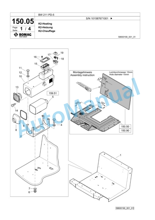 Bomag BW 211 PD-5 Single Drum Wheel Drive Vibratory Roller Spare Parts Catalogue 00826561 3 Bomag BW 211 PD-5 Single Drum Wheel Drive Vibratory Roller Spare Parts Catalogue 00826561-3