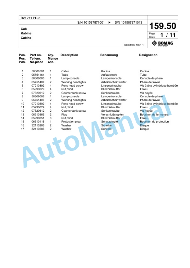 Bomag BW 211 PD-5 Single Drum Wheel Drive Vibratory Roller Spare Parts Catalogue 00826937 4 Bomag BW 211 PD-5 Single Drum Wheel Drive Vibratory Roller Spare Parts Catalogue 00826937-5