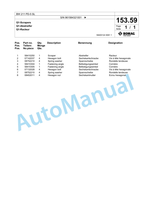 Bomag BW 211 PD-5 SL Single Drum Wheel Drive Vibratory Roller Spare Parts Catalogue 00826705 5 Bomag BW 211 PD-5 SL Single Drum Wheel Drive Vibratory Roller Spare Parts Catalogue 00826705-5