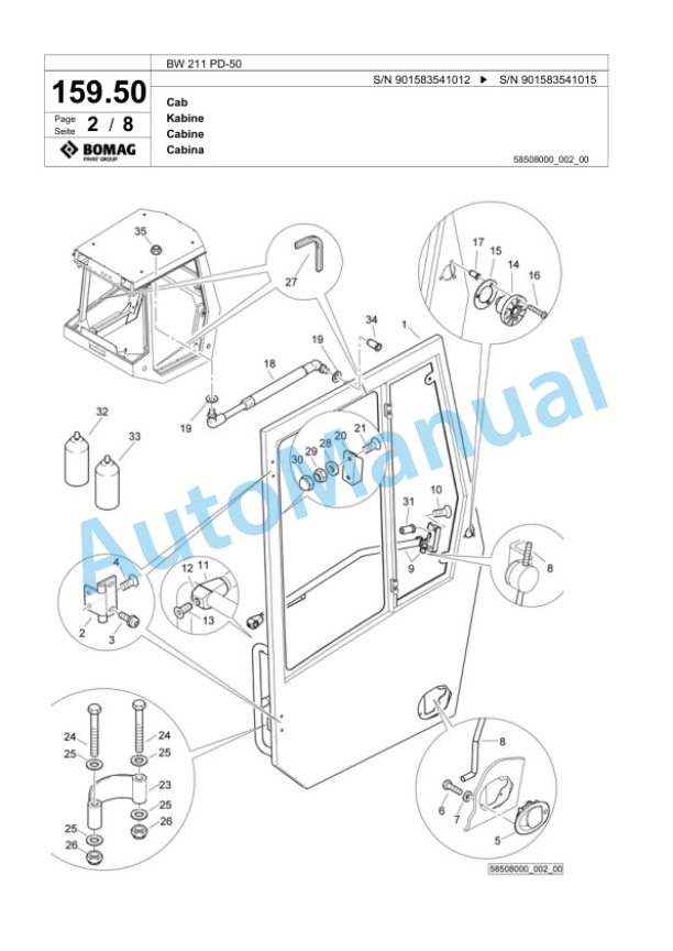 Bomag BW 211 PD-50 Single Drum Wheel Drive Vibratory Roller Spare Parts Catalogue 00824195 4 Bomag BW 211 PD-50 Single Drum Wheel Drive Vibratory Roller Spare Parts Catalogue 00824195-4