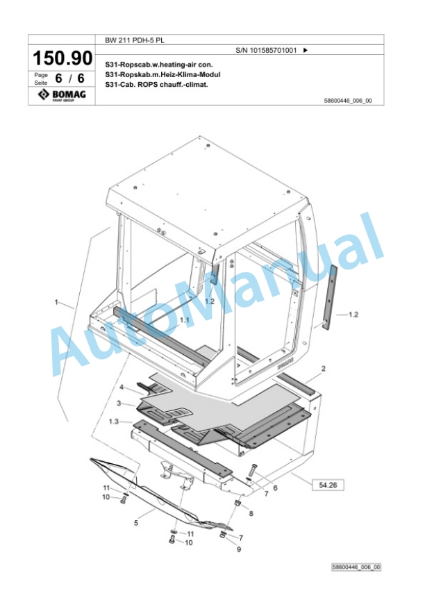Bomag BW 211 PDH-5 PL Single Drum Wheel Drive Vibratory Roller Spare Parts Catalogue 00827243 4 Bomag BW 211 PDH-5 PL Single Drum Wheel Drive Vibratory Roller Spare Parts Catalogue 00827243-4