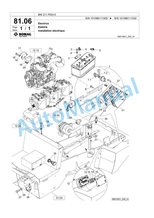 Bomag BW 211 PDH-5 Single Drum Wheel Drive Vibratory Roller Spare Parts Catalogue 00824725 2 Bomag BW 211 PDH-5 Single Drum Wheel Drive Vibratory Roller Spare Parts Catalogue 00824725-2