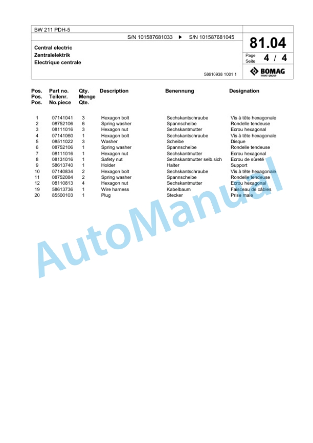 Bomag BW 211 PDH-5 Single Drum Wheel Drive Vibratory Roller Spare Parts Catalogue 00826563 2 Bomag BW 211 PDH-5 Single Drum Wheel Drive Vibratory Roller Spare Parts Catalogue 00826563-2