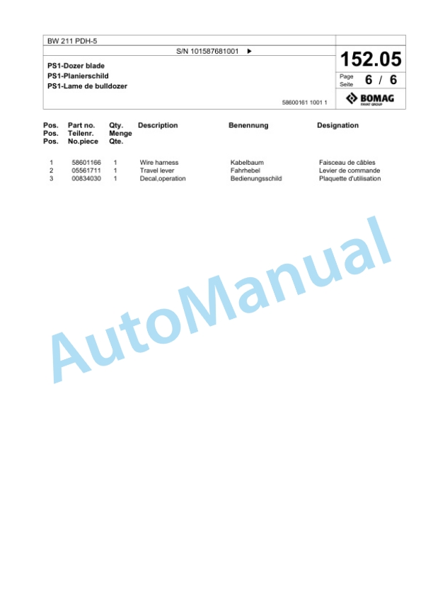 Bomag BW 211 PDH-5 Single Drum Wheel Drive Vibratory Roller Spare Parts Catalogue 00826563 4 Bomag BW 211 PDH-5 Single Drum Wheel Drive Vibratory Roller Spare Parts Catalogue 00826563-4