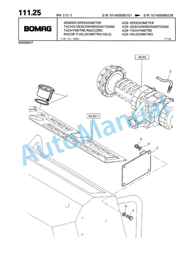 Bomag BW 212-2 Single Drum Wheel Drive Vibratory Roller Spare Parts Catalogue 00810608 5 Bomag BW 212-2 Single Drum Wheel Drive Vibratory Roller Spare Parts Catalogue 00810608-5