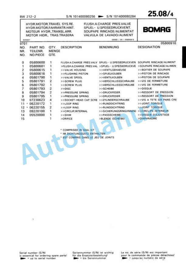 Bomag BW 212-2 Single Drum Wheel Drive Vibratory Roller Spare Parts Catalogue 00811608 2 Bomag BW 212-2 Single Drum Wheel Drive Vibratory Roller Spare Parts Catalogue 00811608-2