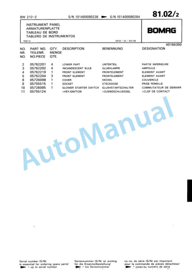 Bomag BW 212-2 Single Drum Wheel Drive Vibratory Roller Spare Parts Catalogue 00811608 4 Bomag BW 212-2 Single Drum Wheel Drive Vibratory Roller Spare Parts Catalogue 00811608-4