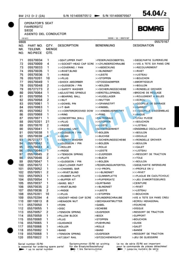 Bomag BW 212 D-2 2 Ampl Single Drum Wheel Drive Vibratory Roller Spare Parts Catalogue 00810663 3 Bomag BW 212 D-2 2 Ampl Single Drum Wheel Drive Vibratory Roller Spare Parts Catalogue 00810663-3