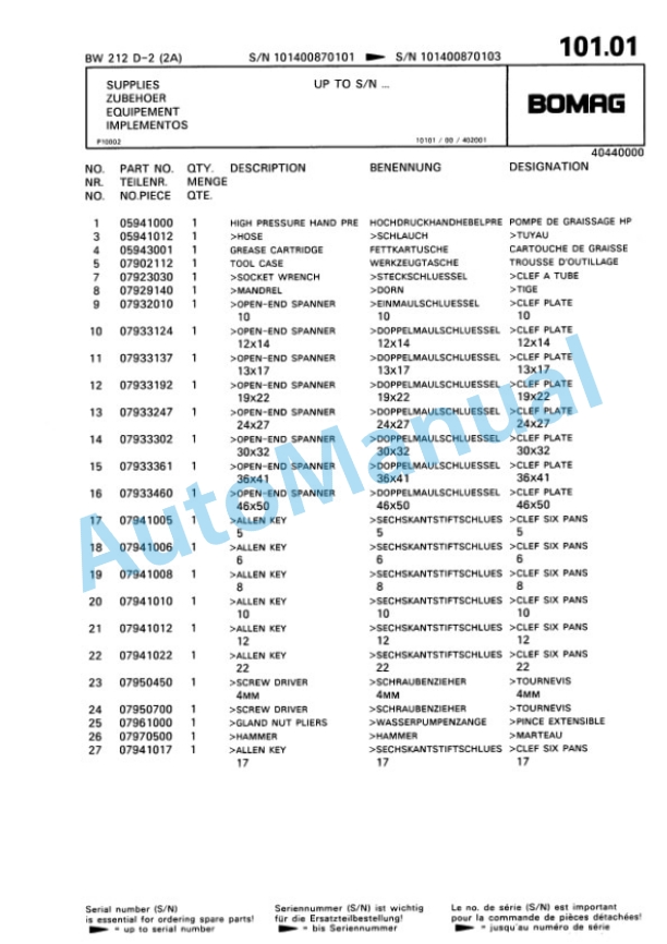 Bomag BW 212 D-2 2 Ampl Single Drum Wheel Drive Vibratory Roller Spare Parts Catalogue 00810687 4 Bomag BW 212 D-2 2 Ampl Single Drum Wheel Drive Vibratory Roller Spare Parts Catalogue 00810687-4