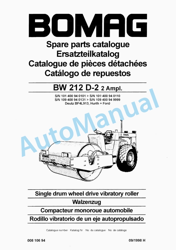 Bomag BW 212 D-2 2 Ampl Single Drum Wheel Drive Vibratory Roller Spare Parts Catalogue 00810694 1 Bomag BW 212 D-2 2 Ampl Single Drum Wheel Drive Vibratory Roller Spare Parts Catalogue 00810694