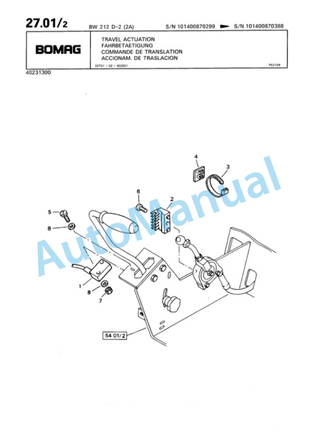 Bomag BW 212-D-2 2 Ampl Single Drum Wheel Drive Vibratory Roller Spare Parts Catalogue 00811687 2 Bomag BW 212-D-2 2 Ampl Single Drum Wheel Drive Vibratory Roller Spare Parts Catalogue 00811687-2