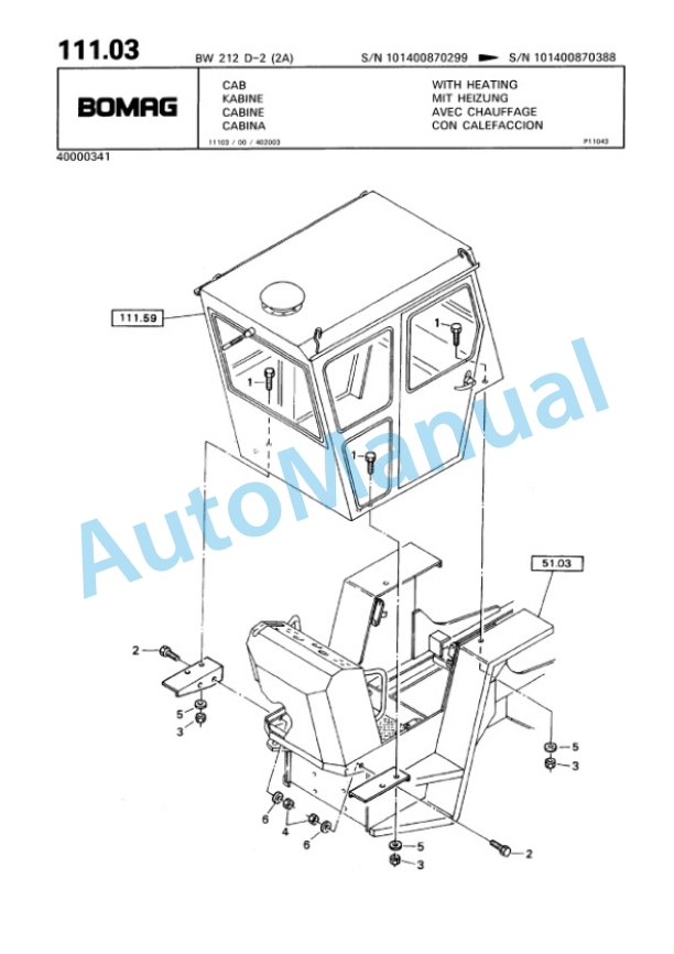 Bomag BW 212-D-2 2 Ampl Single Drum Wheel Drive Vibratory Roller Spare Parts Catalogue 00811687 4 Bomag BW 212-D-2 2 Ampl Single Drum Wheel Drive Vibratory Roller Spare Parts Catalogue 00811687-4
