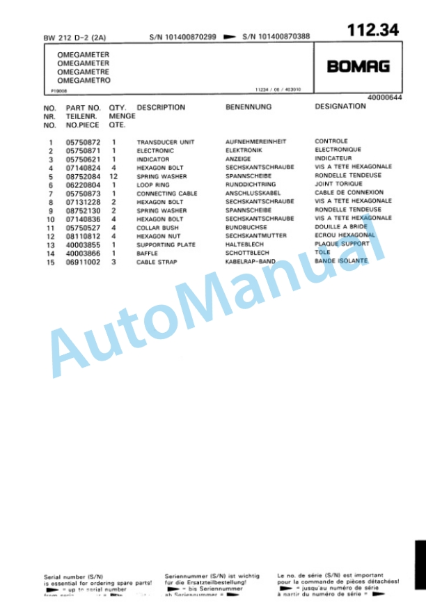Bomag BW 212-D-2 2 Ampl Single Drum Wheel Drive Vibratory Roller Spare Parts Catalogue 00811687 5 Bomag BW 212-D-2 2 Ampl Single Drum Wheel Drive Vibratory Roller Spare Parts Catalogue 00811687-5