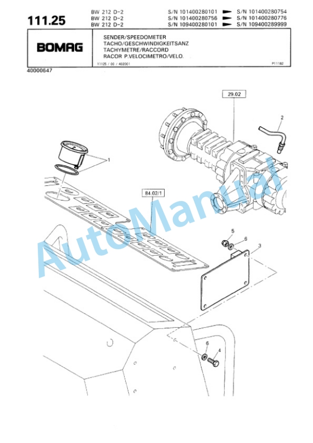 Bomag BW 212 D-2 Single Drum Wheel Drive Vibratory Roller Spare Parts Catalogue 00810628 5 Bomag BW 212 D-2 Single Drum Wheel Drive Vibratory Roller Spare Parts Catalogue 00810628-5