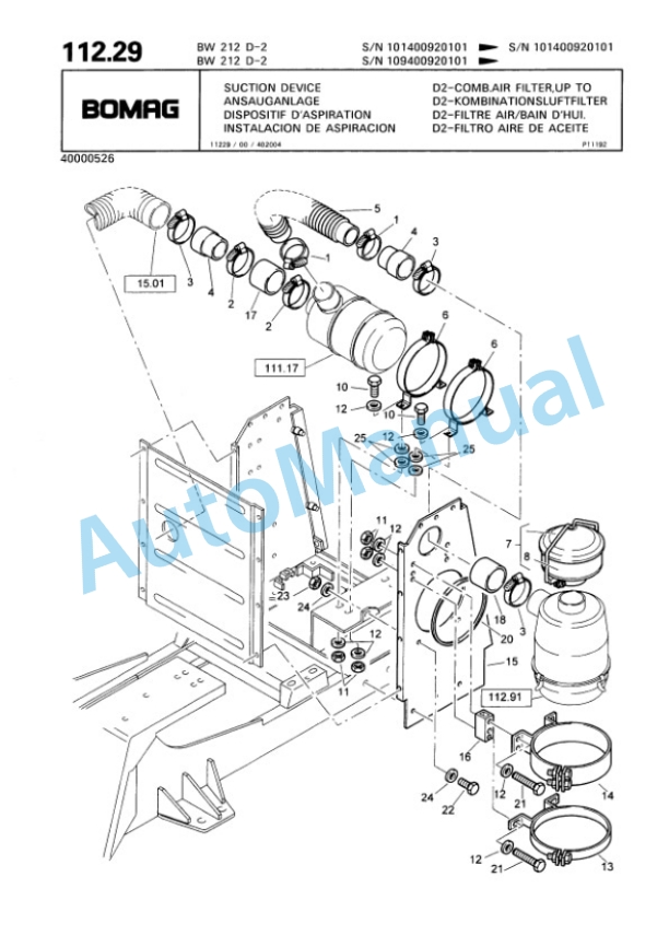 Bomag BW 212 D-2 Single Drum Wheel Drive Vibratory Roller Spare Parts Catalogue 00810692 5 Bomag BW 212 D-2 Single Drum Wheel Drive Vibratory Roller Spare Parts Catalogue 00810692-5