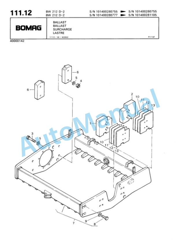 Bomag BW 212 D-2 Single Drum Wheel Drive Vibratory Roller Spare Parts Catalogue 00811628 4 Bomag BW 212 D-2 Single Drum Wheel Drive Vibratory Roller Spare Parts Catalogue 00811628-4