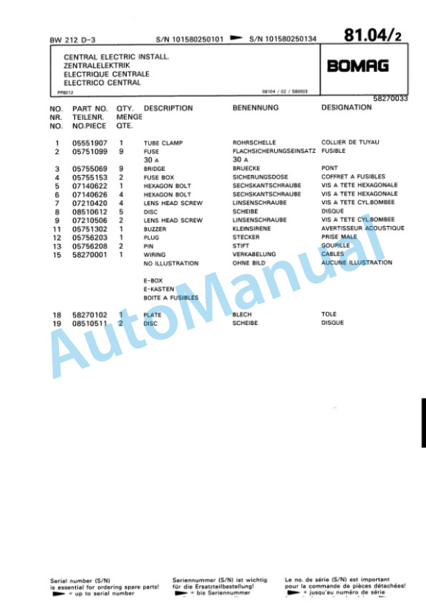 Bomag BW 212 D-3 Single Drum Wheel Drive Vibratory Roller Spare Parts Catalogue 00815325 2 Bomag BW 212 D-3 Single Drum Wheel Drive Vibratory Roller Spare Parts Catalogue 00815325-2