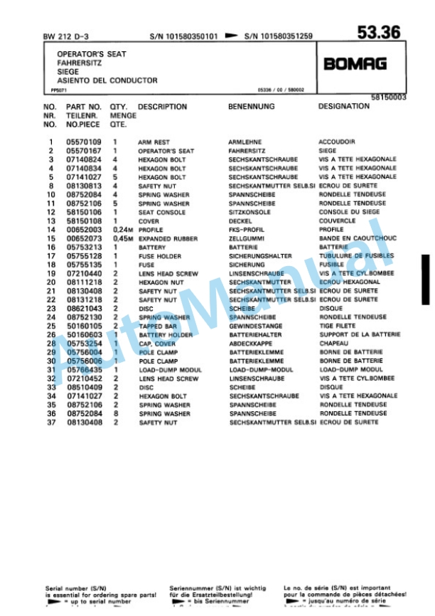 Bomag BW 212 D-3 Single Drum Wheel Drive Vibratory Roller Spare Parts Catalogue 00815335 2 Bomag BW 212 D-3 Single Drum Wheel Drive Vibratory Roller Spare Parts Catalogue 00815335-2
