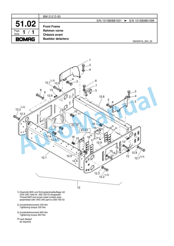 Bomag BW 212 D-30 Single Drum Wheel Drive Vibratory Roller Spare Parts Catalogue 00817907 2 Bomag BW 212 D-30 Single Drum Wheel Drive Vibratory Roller Spare Parts Catalogue 00817907-2