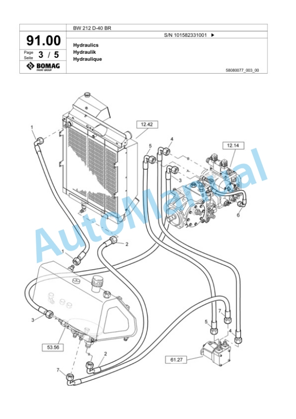 Bomag BW 212 D-40 BR Single Drum Wheel Drive Vibratory Roller Spare Parts Catalogue 00824413 3 Bomag BW 212 D-40 BR Single Drum Wheel Drive Vibratory Roller Spare Parts Catalogue 00824413-3