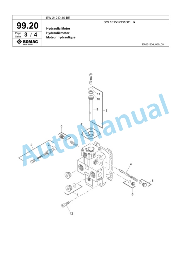 Bomag BW 212 D-40 BR Single Drum Wheel Drive Vibratory Roller Spare Parts Catalogue 00824413 4 Bomag BW 212 D-40 BR Single Drum Wheel Drive Vibratory Roller Spare Parts Catalogue 00824413-4