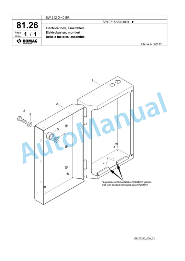 Bomag BW 212 D-40 BR Single Drum Wheel Drive Vibratory Roller Spare Parts Catalogue 00824785 2 Bomag BW 212 D-40 BR Single Drum Wheel Drive Vibratory Roller Spare Parts Catalogue 00824785-2