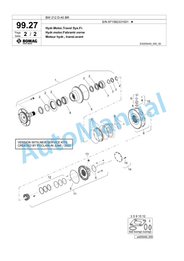 Bomag BW 212 D-40 BR Single Drum Wheel Drive Vibratory Roller Spare Parts Catalogue 00824785 3 Bomag BW 212 D-40 BR Single Drum Wheel Drive Vibratory Roller Spare Parts Catalogue 00824785-3