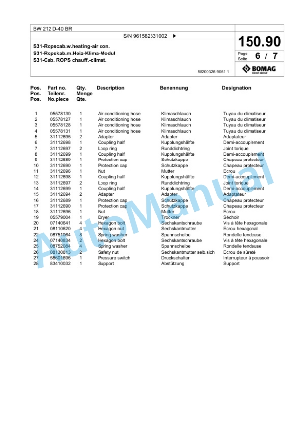 Bomag BW 212 D-40 BR Single Drum Wheel Drive Vibratory Roller Spare Parts Catalogue 00826899 5 Bomag BW 212 D-40 BR Single Drum Wheel Drive Vibratory Roller Spare Parts Catalogue 00826899-5