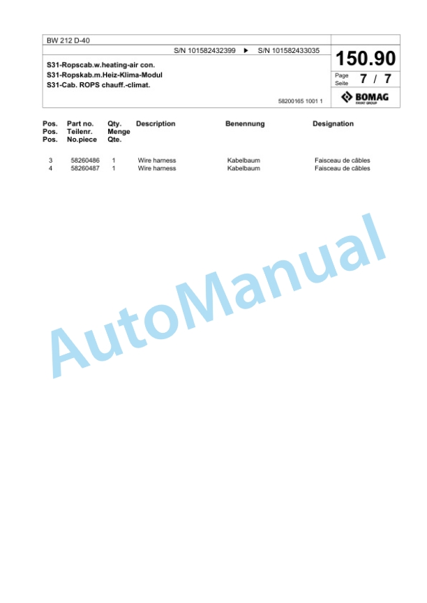 Bomag BW 212 D-40 Single Drum Wheel Drive Vibratory Roller Spare Parts Catalogue 00817943 3 Bomag BW 212 D-40 Single Drum Wheel Drive Vibratory Roller Spare Parts Catalogue 00817943-3