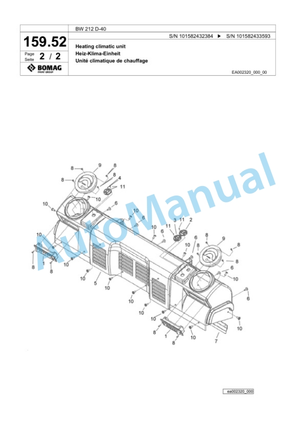 Bomag BW 212 D-40 Single Drum Wheel Drive Vibratory Roller Spare Parts Catalogue 00817943 5 Bomag BW 212 D-40 Single Drum Wheel Drive Vibratory Roller Spare Parts Catalogue 00817943-5
